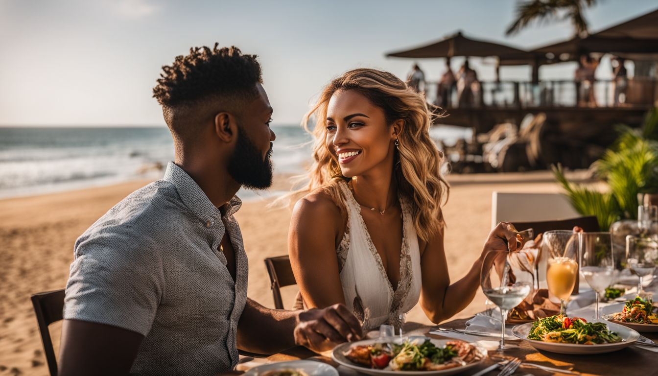 A couple enjoying a beachside meal at Zimbali Beach Club.