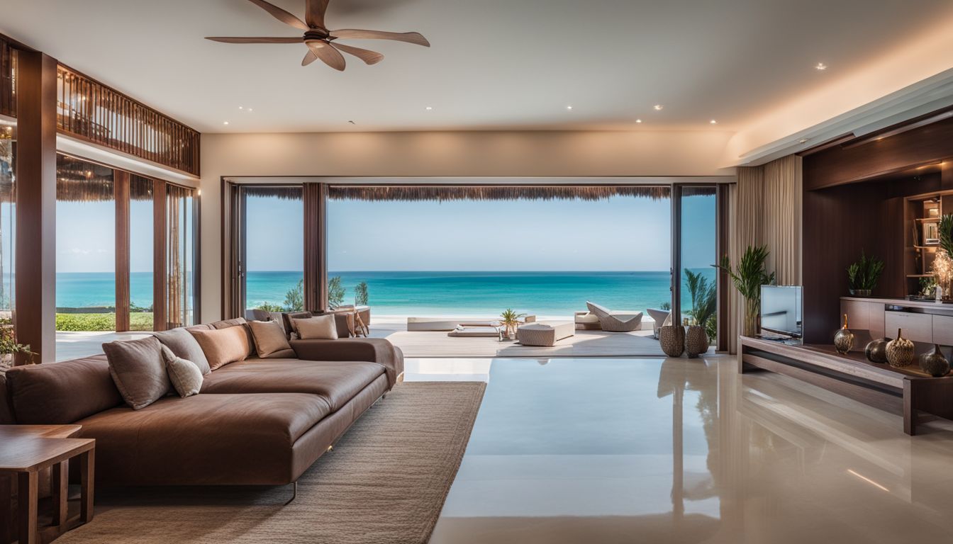 A luxurious beachfront villa with a private pool and stunning sea views.